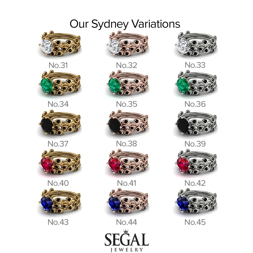 Leaves All Around Black Diamond Wedding Bridal Set - Sydney 2ct No. 38